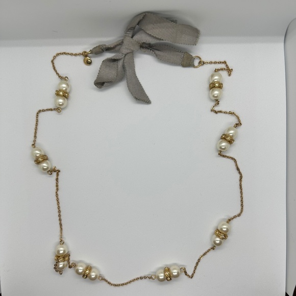 J. Crew Pearl and Rhinestone Bead Ribbon Necklace - Picture 2 of 3